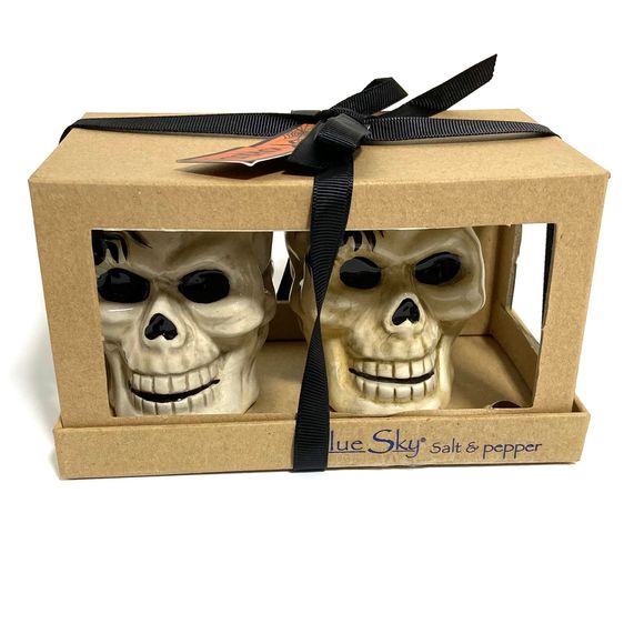 Blue Sky Other - Skull Salt Pepper Shakers Blue Sky Halloween NEW